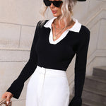 Zeagoo Bell Sleeve Lapel Sweater