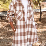 Zeagoo Brushed Plaid Shirts Long Sleeve Flannel Lapel Button Down Shacket Jacket with Pockets