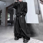 Deconstructed Button Belt-embellished Jacket Wide-leg Trousers Two-piece Suit