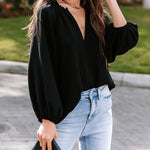 Zeagoo V Neck Chiffon Plain Long Sleeve Loose Casual Work Office Blouses