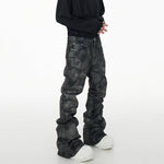 Glitter-coated Slim-fit Stacked Denim Flared Pants