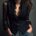 Noelia | Black blazer top with semi-sheer sleeves