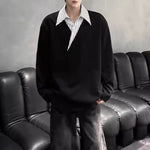 Faux Two-piece V-neck Striped Sweatshirt