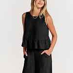 Zeagoo 2 Piece Outfits Sleeveless Ruffle Tank Crop Top and Wide Leg Pants Lounge Set with Pockets