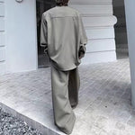 Iron Ring Shoulder Pad Pleated Shirt Wide-leg Pants Two-piece Suit