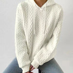 Zeagoo Cable Textured Drop Shoulder Drawstring Hoodie Sweatshirts