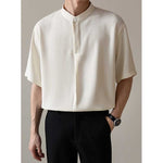 Loose Stand Collar Ice Silk Texture Casual Shirt