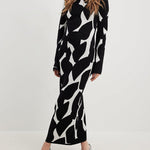 Zeagoo Women's Black And White Long Sleeve Knit Maxi Dress