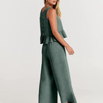 Zeagoo 2 Piece Outfits Sleeveless Ruffle Tank Crop Top and Wide Leg Pants Lounge Set with Pockets