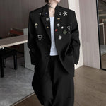 Metal Brooch-embellished Shoulder-padded Casual Blazer