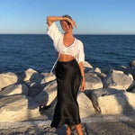 Zeagoo Satin Skirt Long High-Waisted Skirt Elegant Silk Midi Skirt (DE Only)