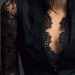 Noelia | Black blazer top with semi-sheer sleeves