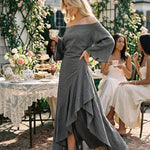 Aure | Minimalist Off-Shoulder Maxi Dress with Ruffled Hem and Flared Sleeves