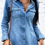 Zeagoo Women's Denim Dress Long Sleeve Button Down Distressed Loose Casual Mini Shirt Dress