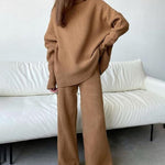 Zeagoo 2-Piece Garment Knit Turtleneck Pullover Wide Pants Tracksuit Sweater Set