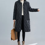 Loose Mid-length Diamond-patterned Coat