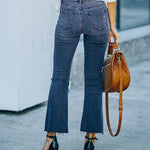 Zeagoo Buckle Design High-waisted Micro-flared Jeans Casual Cropped Pants