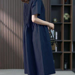 Zeagoo Women's Crew Neck Cotton Linen Plain Dress Casual Loose Short Sleeve Sundress with Pockets