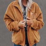 Zip-up Pocket Lapel Double-Sided Plush Fuzzy Coat