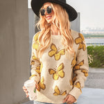 Zeagoo Butterfly Print Crew Neck Oversized Knit Sweater