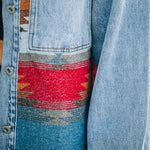 Zeagoo Aztec Lapel Long Sleeve Retro Western Denim Jacket