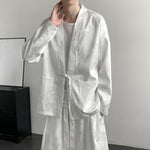 Dark Dragon Pattern Loose-fitting Hanfu Taoist Robe Cardigan Culottes