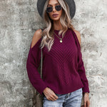 Zeagoo Cable Knit Cold Shoulder Sweaters