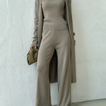 Zeagoo Women's Casual Knitted Three-piece Set Slim Fit Vest with Cardigan and Wide-leg Pants