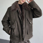 Cable Knit Shearling Fur Collar Jacket