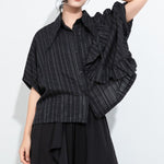 Women's Plus Size Asymmetric Layered Striped Loose Shirt