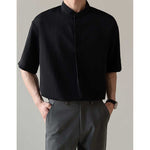 Loose Stand Collar Ice Silk Texture Casual Shirt