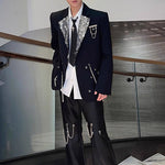 Sequined Metal Multi-chain Shoulder-padded Suit Jacket