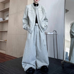 Hand-beaded Frayed Cardigan and Wide-leg Trousers Two-piece Set