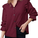Women Corduroy Shirts Long Sleeve Button Down Shacket Jacket Ruffle Blouses Top S-XXL - Zeagoo (Us Only)