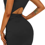 Women Sleeveless Bodycon Ruched Short Dress Side Drawstring Solid Casual Tank Shirt Mini Party Dresses - Zeagoo (Us Only)