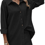 Women Two Piece Outfits Lounge Sets Cotton Long Sleeve Shirts and High Waisted Mini Shorts With Pockets - Zeagoo (Us Only)