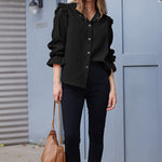 Women Corduroy Shirts Long Sleeve Button Down Shacket Jacket Ruffle Blouses Top S-XXL - Zeagoo (Us Only)