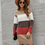 Zeagoo Women's Color Block Round Neck Knitted Dress