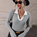 Zeagoo Bell Sleeve Lapel Sweater