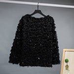 Sequined Crew Neck Pullover Sweater