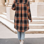 Zeagoo Plaid Longline Button-Up Shacket Lapel Neck Long Sleeve Shirt Pocket