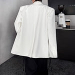 Metal Brooch-embellished Shoulder-padded Casual Blazer