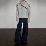 Asymmetrical Button-down Collar Windproof Sweatshirt