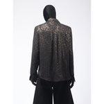 Sheer Gold Foil Leopard Print Shoulder-Pad Shirt
