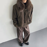Cable Knit Shearling Fur Collar Jacket