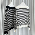 Striped Off-shoulder Wool Sweater