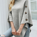 Zeagoo Button Detail Turtleneck Batwing Sleeve Knit Poncho