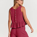 Zeagoo 2 Piece Outfits Sleeveless Ruffle Tank Crop Top and Wide Leg Pants Lounge Set with Pockets