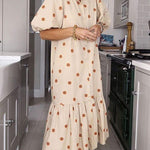 Zeagoo Women's Dot Printed Women Dress Elegant Loose Lantern Half Sleeve Midi Dresses