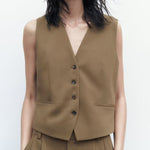 Zeagoo Chic Solid Color Two-piece Suits Slim Fit Sleeveless Vest Casual Wide Leg Pants Set